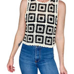 Easy Clothes Black Ivory Granny Square Crochet Hippie Festival Tank Top Size M Photo 0