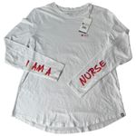 FIGS Womens White Long Sleeve Crewneck Underscrub Shirt I Am A Nurse Size M NWT Photo 2