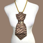 “Dainty Dapper”Brown Patterned necktie Necklace with flower brooch Brown Photo 1