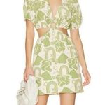 Show Me Your Mumu  Green Floral Puff Short Sleeve Cut Out Mini Dress Size Medium Photo 0