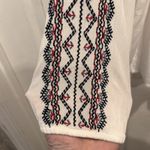 Old Navy  Women's Peasant Blouse Medium Embroidered Geometric Boho‎ Red White Photo 2