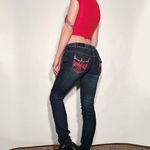 Y2K Silver Diva Red Cross Rhinestone Low Rise Jeans Blue Size undefined Photo 1