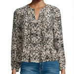 Rebecca Taylor  100%‎ Silk Cream Black Floral Print Blouse Peplum Size 0 Photo 7