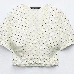 ZARA NWOT  Linen Blend Polka Dot Crop Top - Medium Photo 0