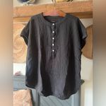 Quince  Black 100% Organic Cotton Gauze Roll Sleeve Shirt Size Large Photo 1