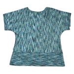 Dress Barn XL Vintage Knit Blouse Blue Green Striped Short Sleeve Boho Casual Photo 1