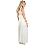 M/2 White Maxi Dress Sheer Skirt V Neck Side Slits Embroidered Blue Floral LARGE Size M Photo 2