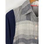 Anthropologie Postmark Blue White Long Roll Tab Sleeve Tie‎ Front Shirt Dress XS Photo 2