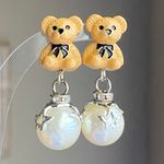 Handmade Kawaii teddy bear y2k fairy 2WAY studs & dangle earrings🧸🌟 Photo 6