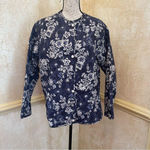 Mango Printed Quilted Cotton Jacket Floral print Blue White Sz M/L Photo 3