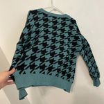 Loft ANN TAYLOR Petites Houndstooth Sweater Teal Blue Black Drop Shoulder PETITE Photo 14