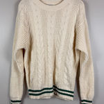 American Eagle Sweater Women M Ivory Cable Knit Crew Pullover Preppy Varsity Photo 0