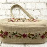 Vintage Beige Floral Needlepoint Clutch Handbag Photo 7