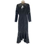 Marchesa Rosa Black Linen Lace Maxi Dress Handkerchief Hem Size 2 Photo 8