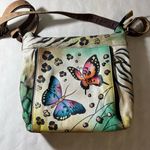 Anuschka 🌸 Hand-Painted Leather Crossbody – Butterflies & Nature Print + wallet Photo 0