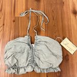 Vintage Havana  Ruffle Ruched Pull On Halter Tie Bra Top Sage Green Small New Photo 0