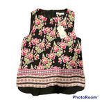 Rose + Olive Black Pink Floral Print Sleeveless Top Blouse Photo 0