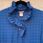 Vintage Blue Plaid Long Sleeve High Neck Dress 9 Luci Sellini Size 8 Photo 3