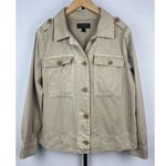 J.Crew Women’s Tan 100% Cotton Button Front Safari Crop Distress Utility Jacket Photo 0