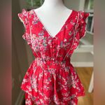 Betsey Johnson Red Floral Seersucker Cotton Bush Garden Flounce Tier Mini Dress Photo 14