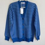 Tory Burch NWT Sheer Plaid Boyfriend Cardigan Blue White long sleeve sweater Photo 2