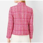 Ann Taylor NWOT The Cutaway Pink Red Fringe Tweed Open Front Jacket Size 12 Photo 5