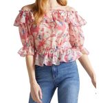 Ted Baker Ted‎ Baker Harina Pink Floral Ruffle Off The Shoulder Top Size 1 US 4 Small Photo 1