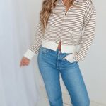 Striped Brown and White Knit Top Size L Photo 1