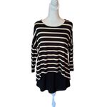 Joseph Ribkoff  Black and Beige Striped Layered 3/4 Sleeve Top Womens Size 8 Photo 1