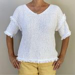Lou & grey open knit fringe hem sleeve short sleeve top Sz Small Photo 2
