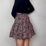 Hippie Laundry Black & Red Floral Flower-Pattern Tiered Chiffon Mini Skater Skirt | Photo 3
