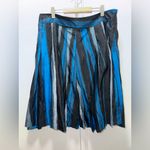 Donna Karan DONNA KAREN DKNY Turquoise Blue Black Gray Striped Silk Pleated Skirt Size 10 Photo 1