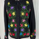 Vintage Y2K Berek Floral Embroidered Cardigan Sweater Size Large Artsy Whimsical Black Photo 3