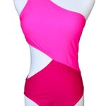 SheIn One Shoulder Hot Pink Cut Out Asymmetrical 1pc Swimsuit sz MEDIUM Photo 0