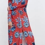 ZARA Orange & Blue Floral Long Sleeve Dress V Neck Button Front Casual Summer E24 Photo 0