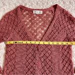 Pink Rose  Sheer Crochet Button Up Cardigan Mocha Umber S Small Photo 5