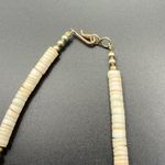 Vintage carved shell owl w/ Heishe shell necklace, matching screw back earrings White Photo 2