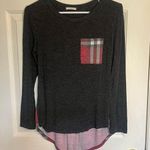 12 Pm By Mon Ami Gray and Red Plaid Detail Long Sleeve Tee Sz Small to Medium Photo 0