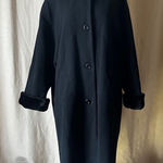 American Vintage Vintage Braetan Black Wool Long Coat Faux Fur Trim Made in Russia Size 10 Photo 0