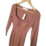 ASTR New  The Label Ribbed Long Sleeve Hook Eye Front Bodycon Dress Blush S Photo 4