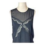 Sandro Shirt Women Small Black Sheer Bodice Lace Detail Top Whimsigoth Gothic Photo 2