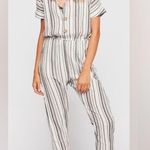 Jen's Pirate Booty Jen’s Pirate Booty White Gray Stripe Jumpsuit Photo 1