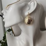 Gold Filled Medusa with Greek Key Design Disc Huggie Hoop Earrings Photo 5