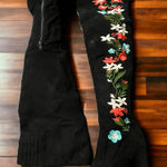 Qupid  Miss 10 Embroidered Floral Thigh High Boots Black Faux‎ Suede Size 5.5 Photo 0