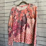 Before + Again Red White Floral Graphic Longsleeve Top S Y2K Relaxed Vibrant Orange Photo 7