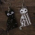 Acrylic Ear Jewelry Black Cat & White Cat Skeleton Design Asymmetric Earrings Re Photo 3