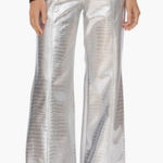 Avec Les Filles NEW! Avec Le Filles CROC Embossed Silver Wide-Leg Women's Pants Size 6 Leather Photo 0