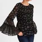 American Eagle  Floral Bohemian Bell Sleeve Shirt Women’s Sz XSmall Sheer Flowy Photo 0