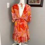 Liu Jo Pink Orange Floral Ruffle Mini Dress Silk Feminine Flowy Beach Resortwear Size 2 Photo 5