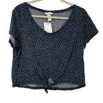 H&M  Navy Blue Floral Print Cropped Top - Size Medium Photo 0